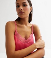 New Look Bright Pink Lace Trim Cami